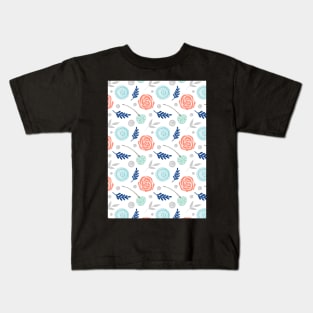 Blue coral grey floral Kids T-Shirt